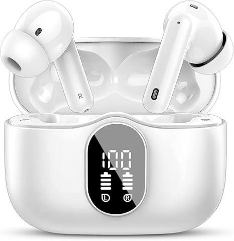 Wireless Earbuds, Bluetooth 5.4 Headphones Bass Stereo, Ear Buds with Noise Cancelling Mic, LED Display in Ear Earphones