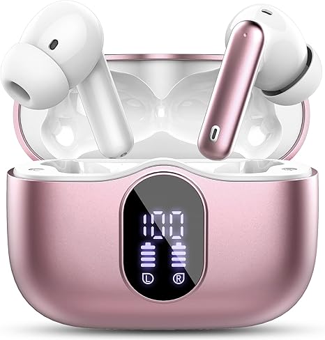 Wireless Earbuds, Bluetooth 5.4 Headphones Bass Stereo, Ear Buds with Noise Cancelling Mic, LED Display in Ear Earphones