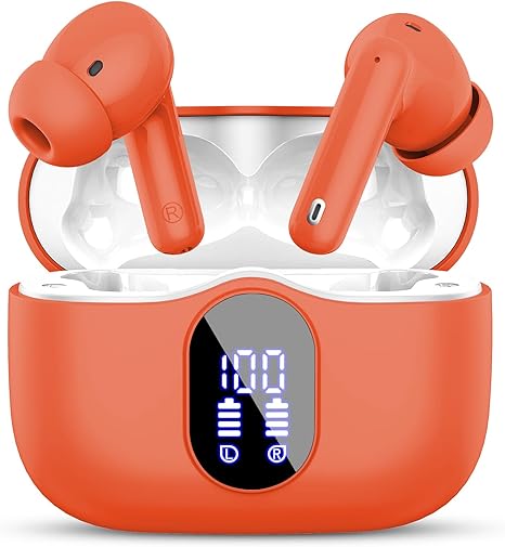 Wireless Earbuds, Bluetooth 5.4 Headphones Bass Stereo, Ear Buds with Noise Cancelling Mic, LED Display in Ear Earphones