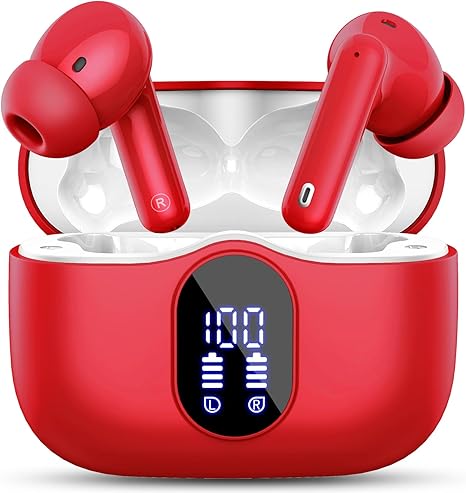 Wireless Earbuds, Bluetooth 5.4 Headphones Bass Stereo, Ear Buds with Noise Cancelling Mic, LED Display in Ear Earphones
